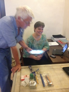 Julianne working in the Library, with Bob Proctor ex Fitzwilliam Museum and Library